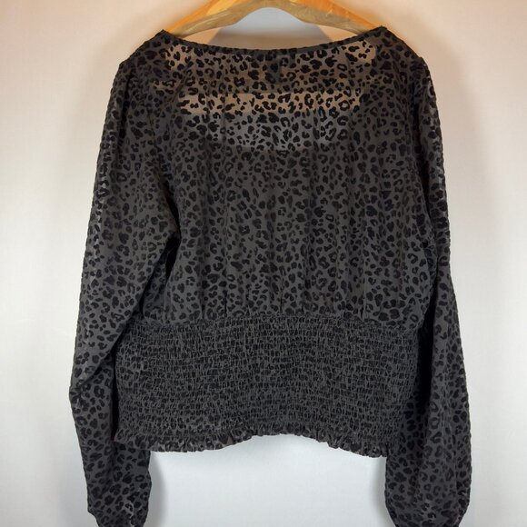 Forever 21 Black Burnout Velvet Blouse Smocked Waist Sheer Sleeves Women's 3XL - Picture 2 of 8